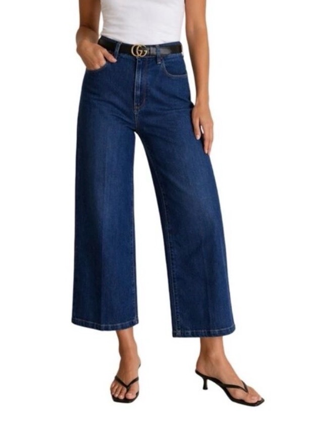 Paige Denim Genesee Crop Wide Leg Dark Denim Jeans